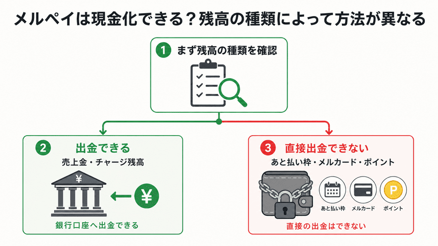 メルペイは現金化できる？残高の種類によって方法が異なる