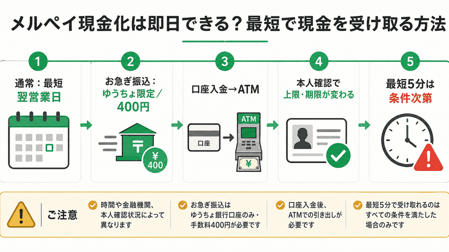 メルペイ現金化は即日できる？最短で現金を受け取る方法
