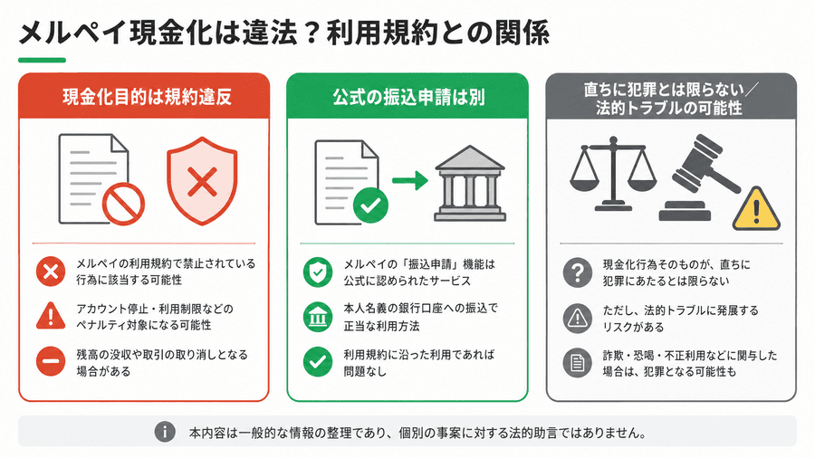 メルペイ現金化は違法？利用規約との関係